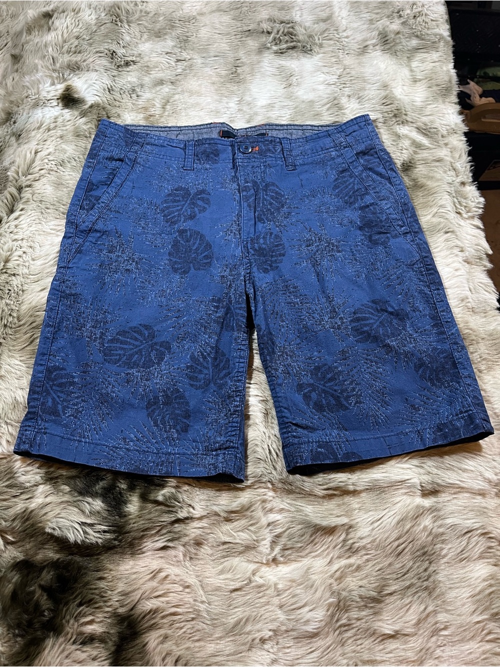 Weatherproof Navy Blue Tropical Print Flat Front Shorts